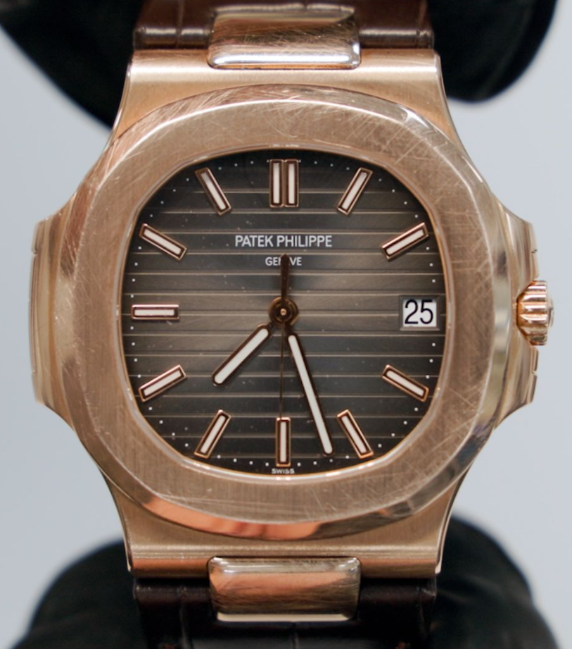 Scratched Patek Philippe Nautilus case before restoration at Watch Central